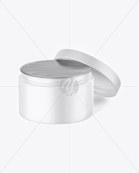 Opened Matte Plastic Cosmetic Jar with Foil Lid Mockup - Front View (High-Angle Shot)