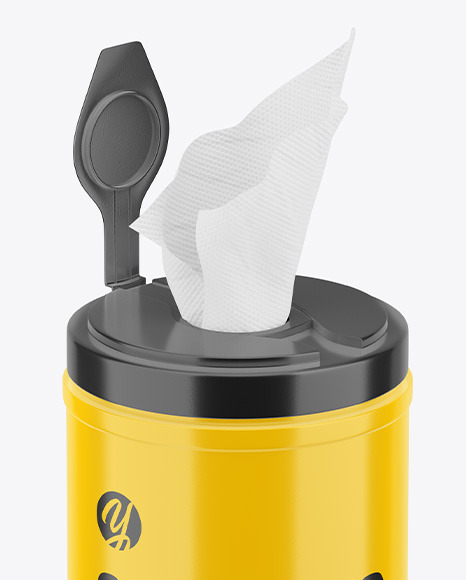 Glossy Opened Sanitizing Wipes Canister Mockup