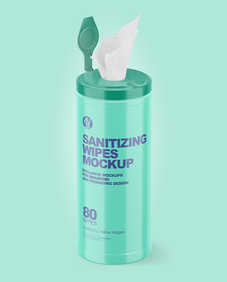 Glossy Opened Sanitizing Wipes Canister Mockup