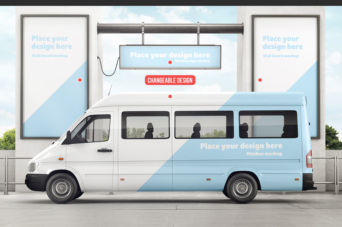 City Bus On Bus Stop Branding Mockup City Bus On Bus Stop Branding Mockup