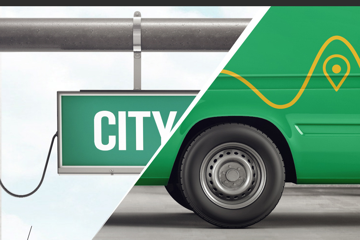 City Bus On Bus Stop Branding Mockup City Bus On Bus Stop Branding Mockup