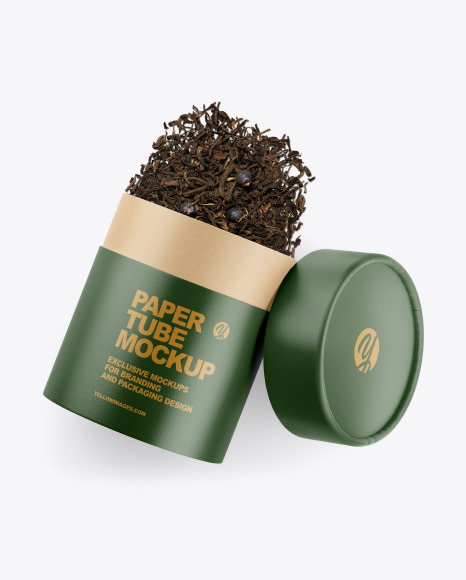 Glossy Paper Tube W/ Tea Mockup