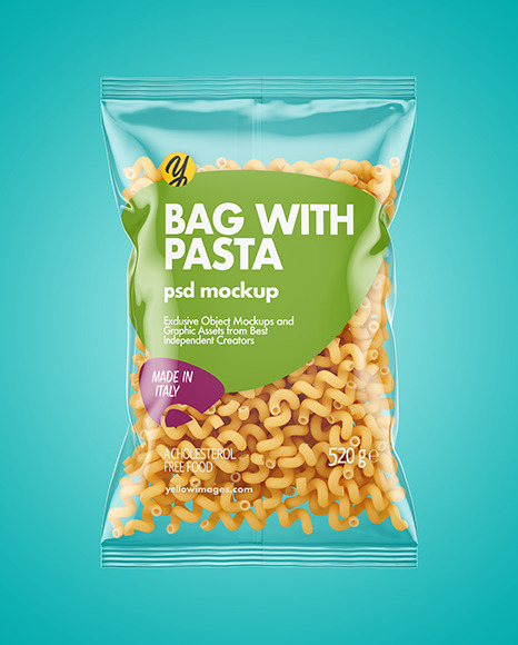 Plastic Bag With Cavatappi Pasta Mockup