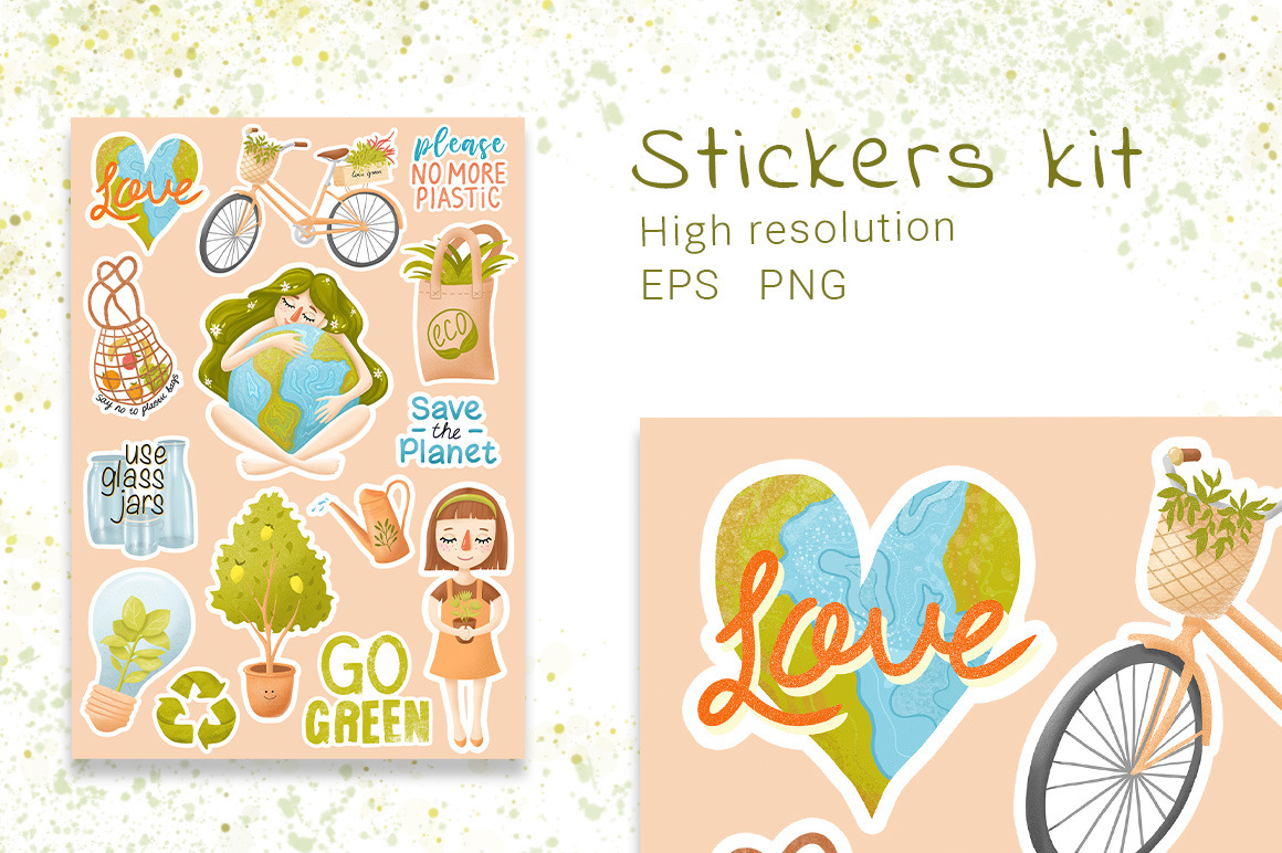 Zero waste, Ecology stickers kit Zero waste, Ecology stickers kit