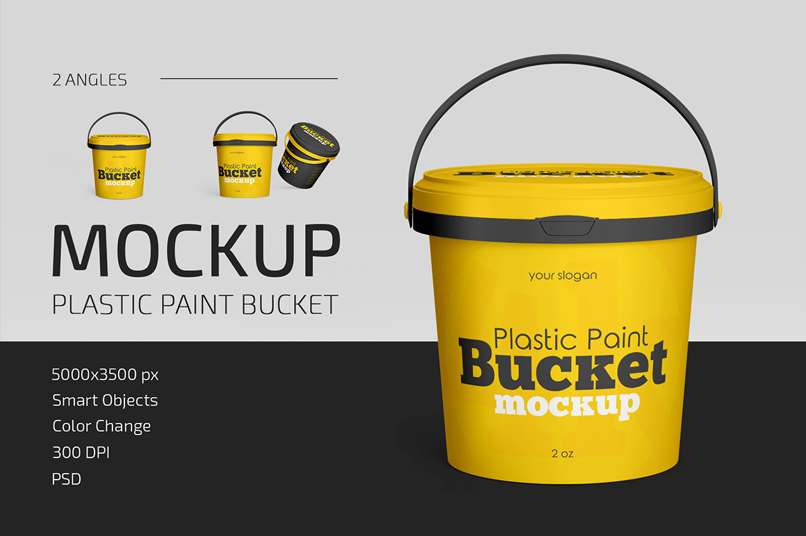 Plastic Paint Bucket Mockup Set Plastic Paint Bucket Mockup Set
