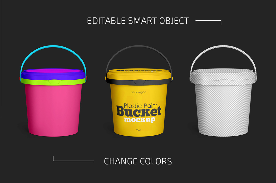 Plastic Paint Bucket Mockup Set