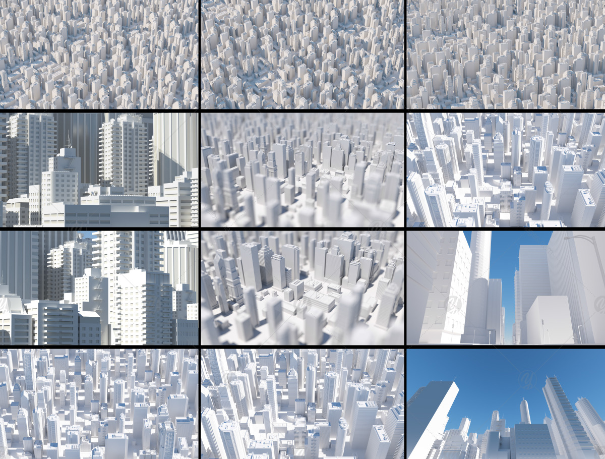 Set of different render of city in daylight