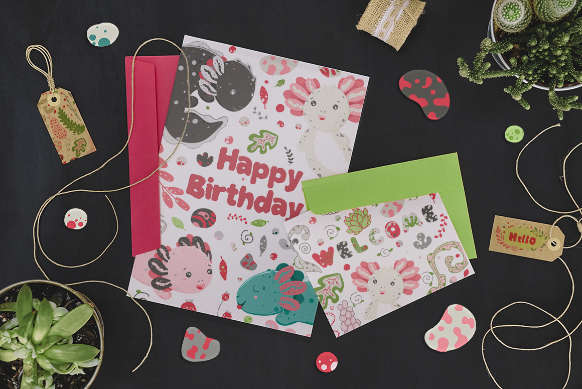 Hello Axolotl - Graphics cute cartoon salamander Hello Axolotl - Graphics cute cartoon salamander