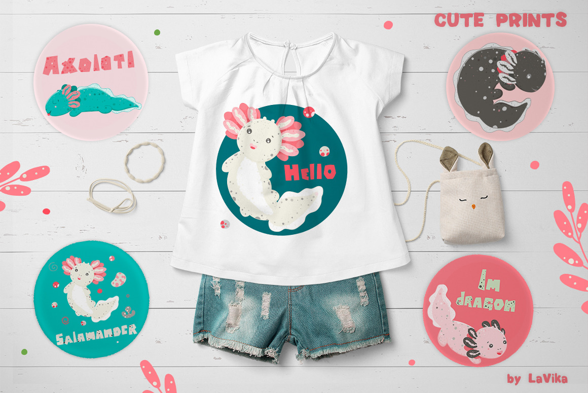 Hello Axolotl - Graphics cute cartoon salamander Hello Axolotl - Graphics cute cartoon salamander