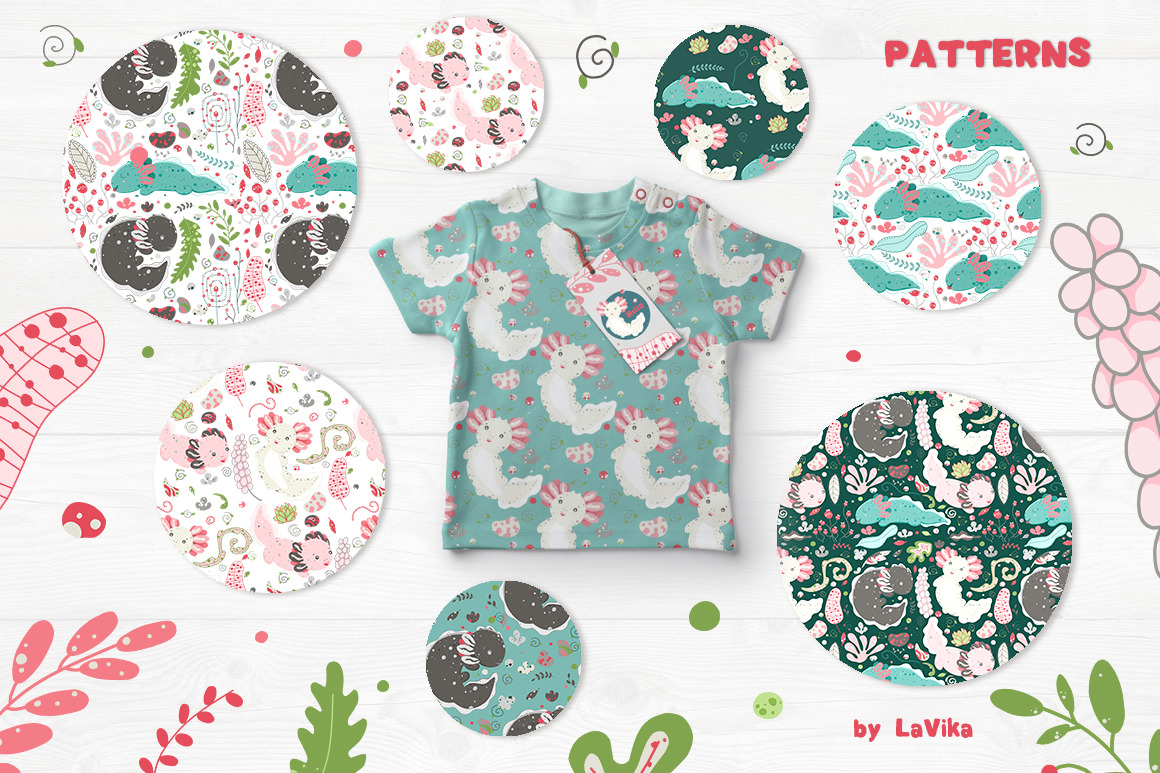 Hello Axolotl - Graphics cute cartoon salamander Hello Axolotl - Graphics cute cartoon salamander