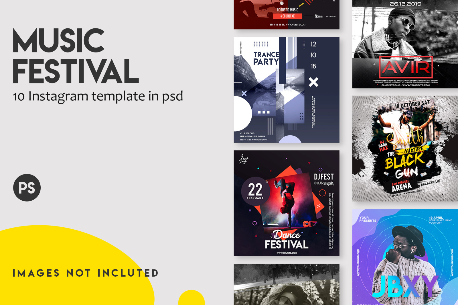 Music festival instagram post template set