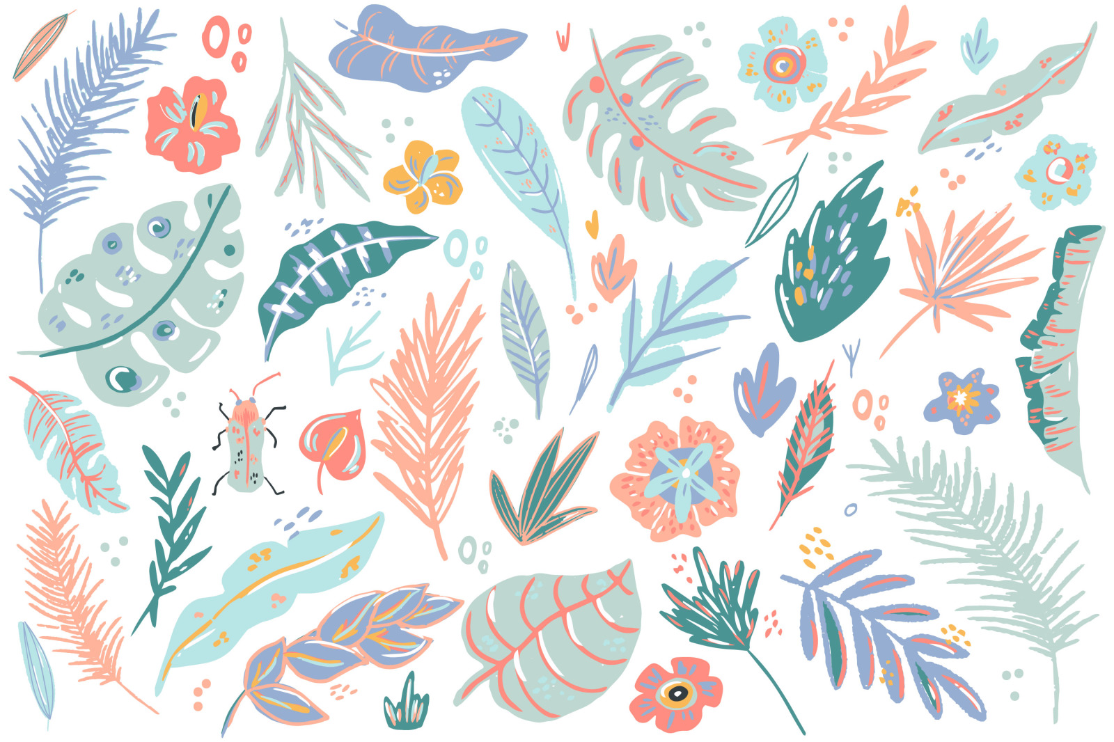 Cute Tropical elements clipart set, flowers and leavs cipart cricut Cute Tropical elements clipart set, flowers and leavs cipart cricut
