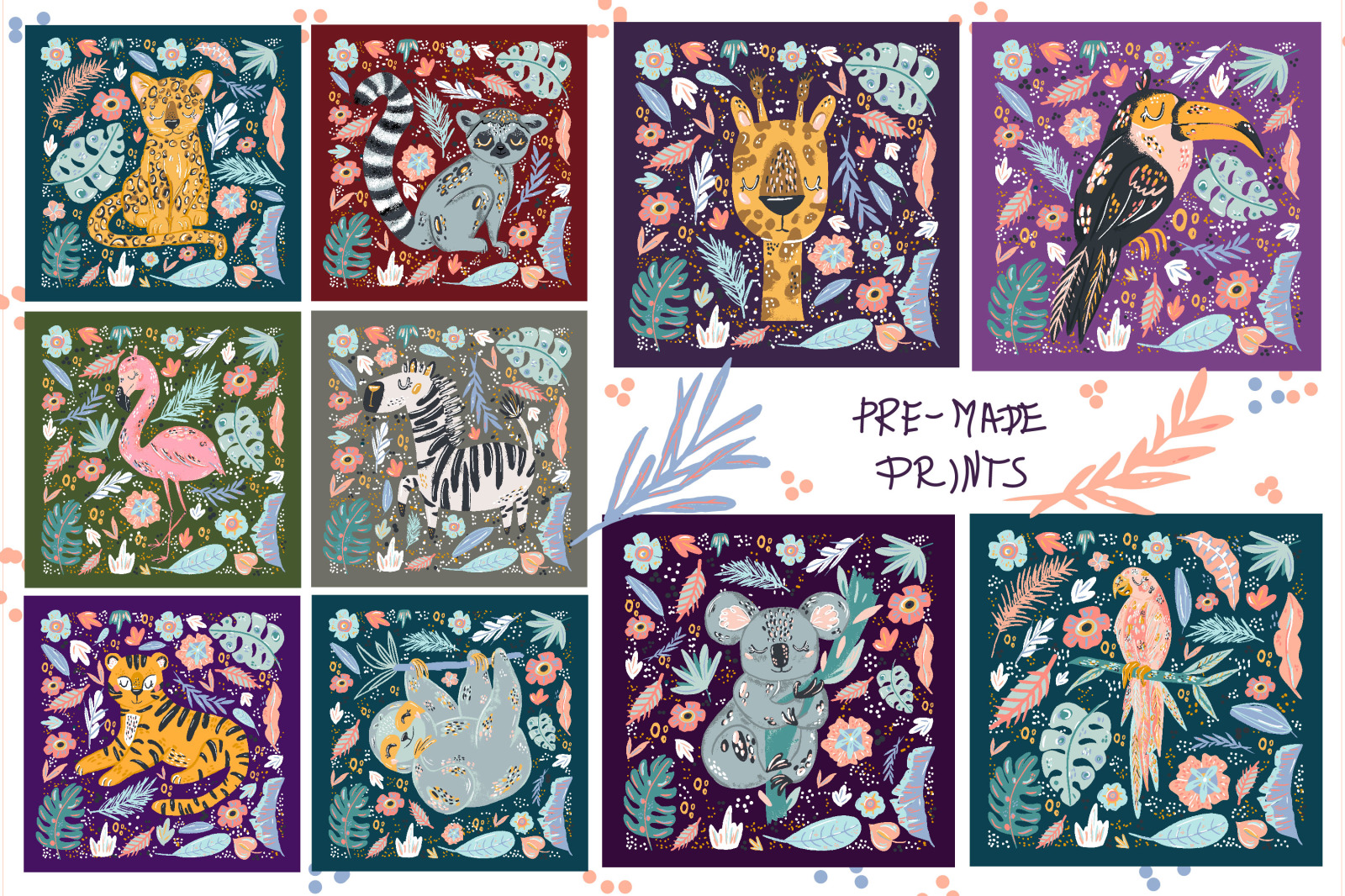 Cartoon poster animal florals background Cartoon poster animal florals background