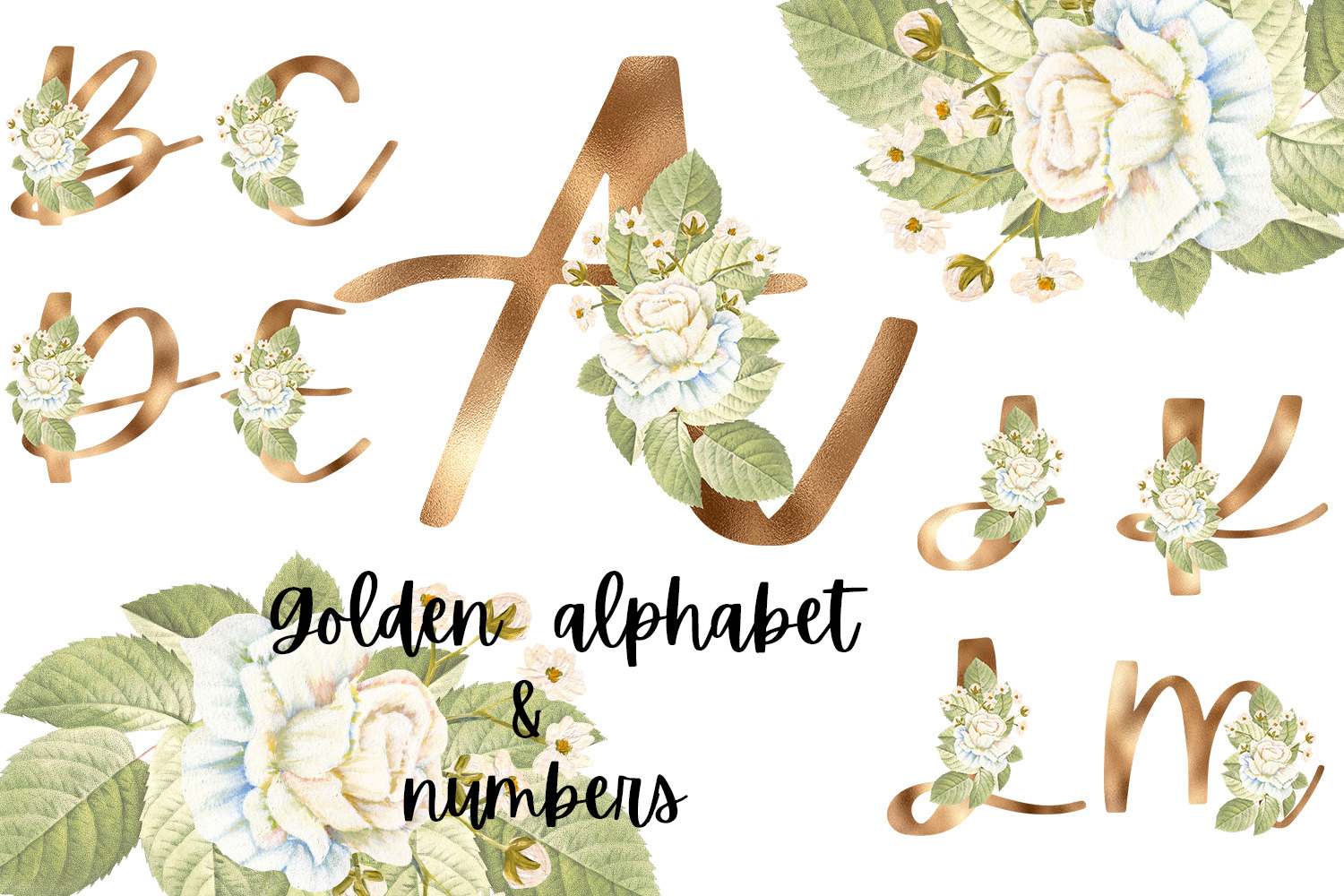 Gold Vintage Rose Alphabet and Numbers Gold Vintage Rose Alphabet and Numbers
