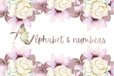 Rose Gold Vintage Rose Alphabet and Number - Floral graphics