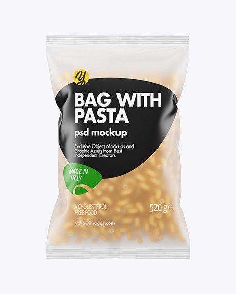 Frosted Plastic Bag With Cavatappi Pasta Mockup