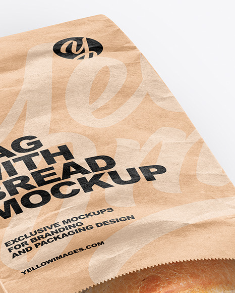 Paper Bag With Bread Mockup