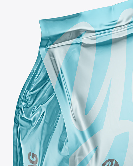 Glossy Metallic Food Bag Mockup -Half Side View (High Angle Shot)