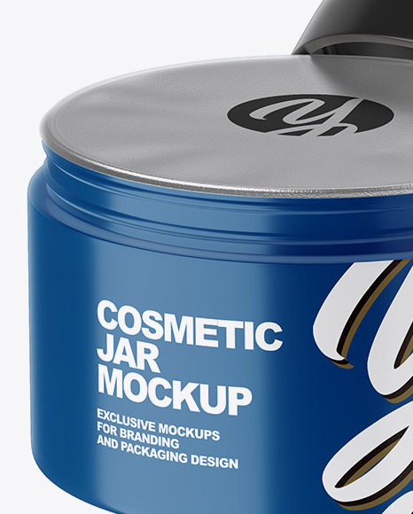 Opened Glossy Plastic Cosmetic Jar with Foil Lid Mockup - Front View (High-Angle Shot)