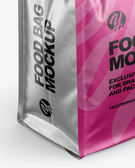 Matte Metallic Food Bag Mockup -Half Side View (High Angle Shot)