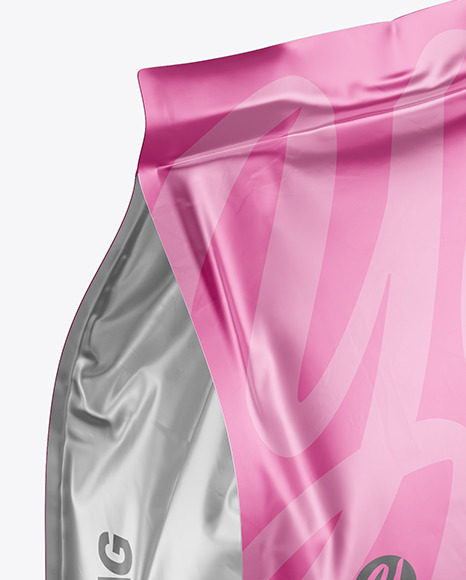 Matte Metallic Food Bag Mockup -Half Side View (High Angle Shot)