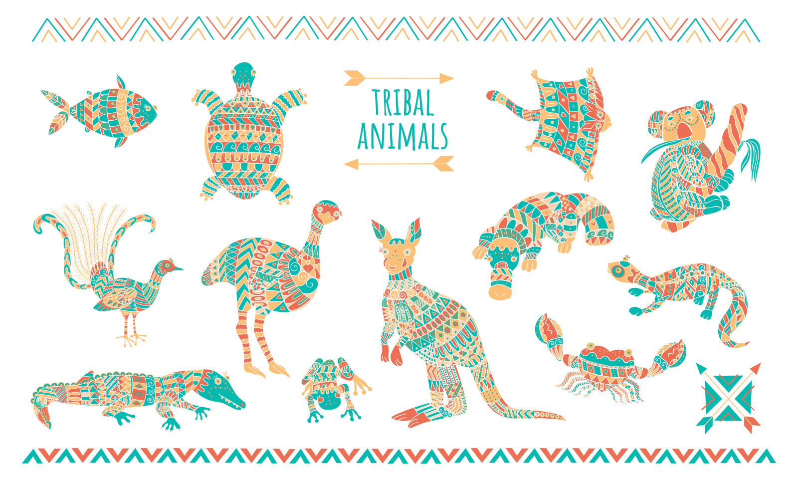 Stylized australian animals vector set.