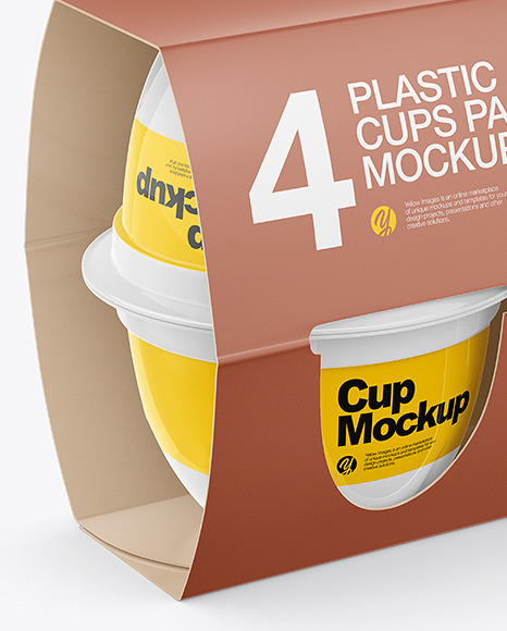 4 Plastic Cups Matte Paper Pack Mockup - Half Side View