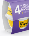 4 Plastic Cups Matte Paper Pack Mockup - Half Side View