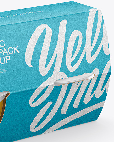 4 Plastic Cups Kraft Paper Pack Mockup – Half Side View