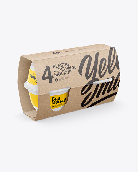 4 Plastic Cups Kraft Paper Pack Mockup – Half Side View