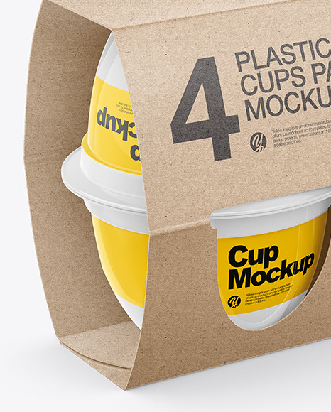 4 Plastic Cups Kraft Paper Pack Mockup – Half Side View