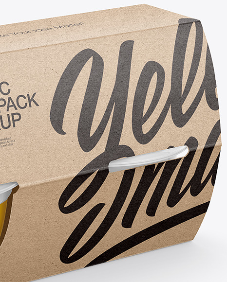 4 Plastic Cups Kraft Paper Pack Mockup – Half Side View