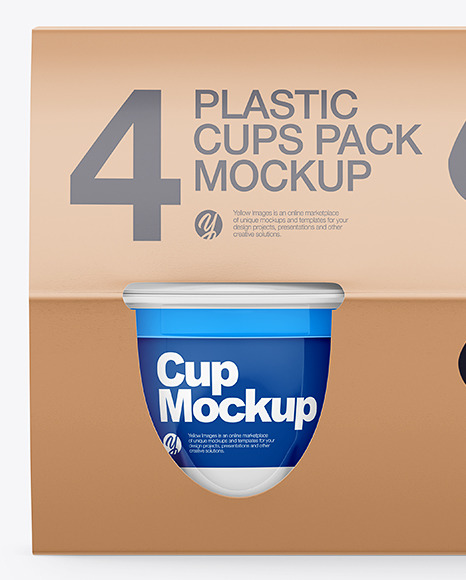 4 Plastic Cups Matte Paper Pack Mockup - Front View