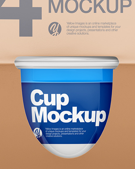 4 Plastic Cups Matte Paper Pack Mockup - Front View