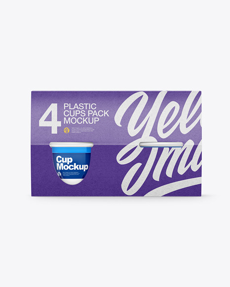 4 Plastic Cups Kraft Paper Pack Mockup – Front View