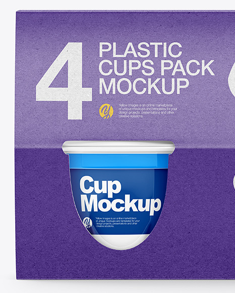 4 Plastic Cups Kraft Paper Pack Mockup – Front View