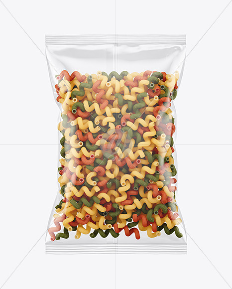 Plastic Bag With Tricolor Cavatappi Pasta Mockup