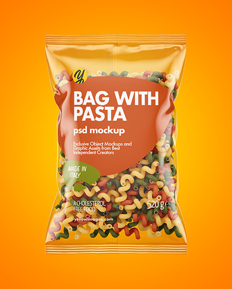 Plastic Bag With Tricolor Cavatappi Pasta Mockup