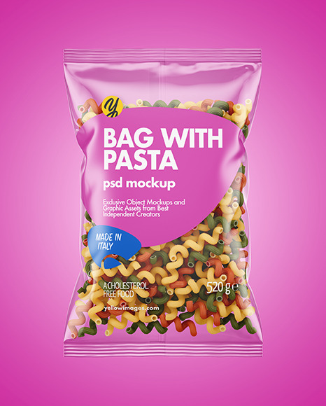 Plastic Bag With Tricolor Cavatappi Pasta Mockup