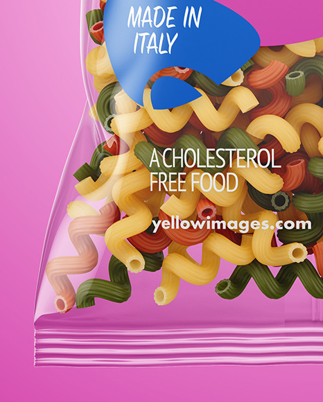 Plastic Bag With Tricolor Cavatappi Pasta Mockup