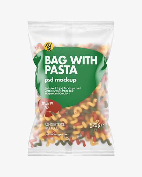 Matte Plastic Bag With Tricolor Cavatappi Pasta Mockup