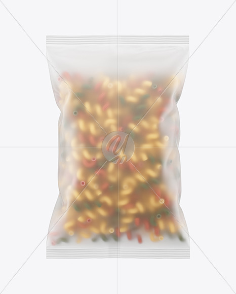 Frosted Plastic Bag With Tricolor Cavatappi Pasta Mockup