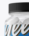 Clear Glass Bottle with Rounded Pills Mockup - Front View