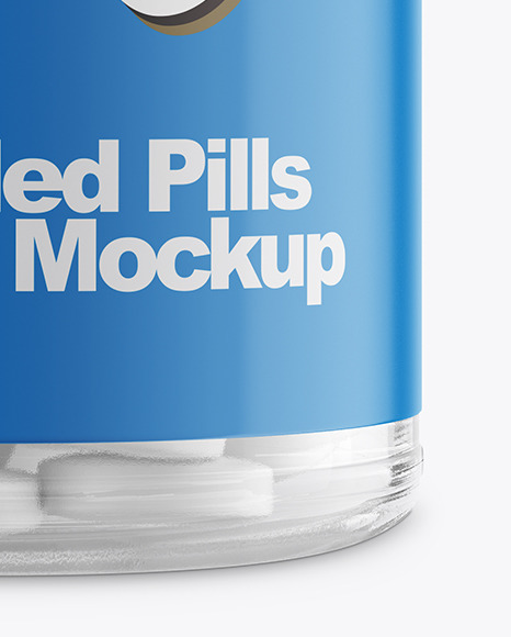 Clear Glass Bottle with Rounded Pills Mockup - Front View