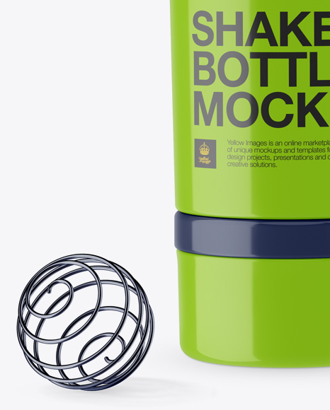 Glossy Shaker Bottle With Blender Ball Mockup