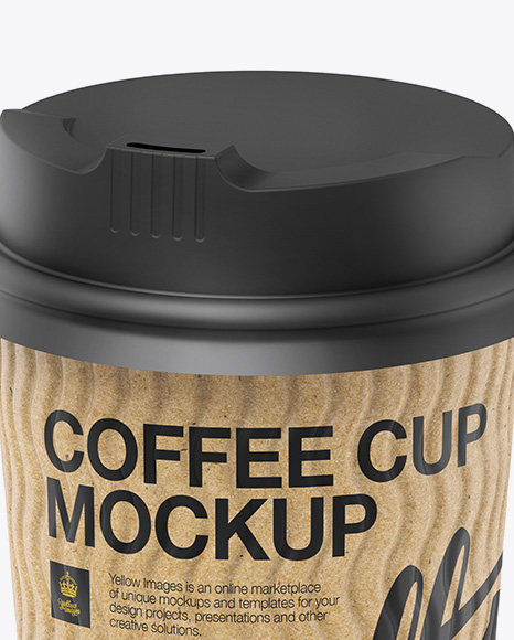 Kraft Coffee Cup Mockup - Halfside View (High-Angle Shot)