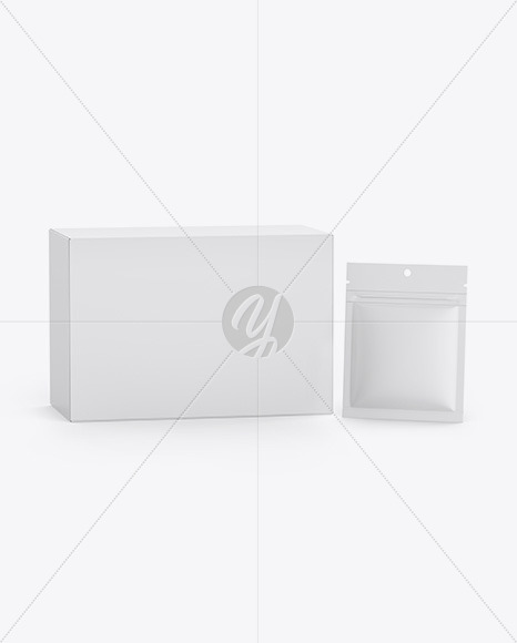 Paper Box W/ Matte Sachet Mockup