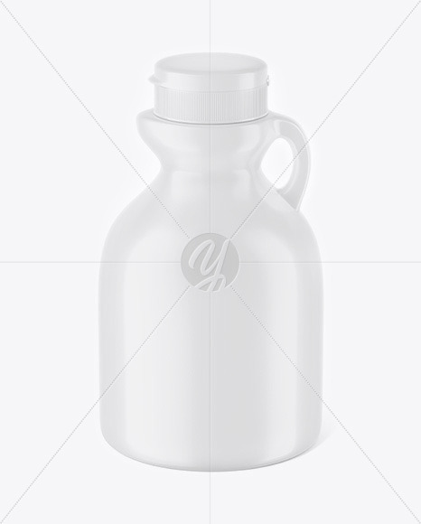 Glossy Plastic Maple Syrup Bottle Mockup - Front View (High-Angle Shot)