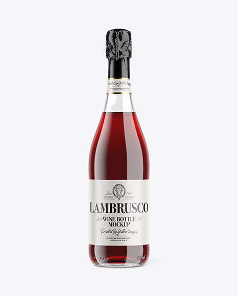 Clear Glass Lambrusco Bottle With Red Wine Mockup