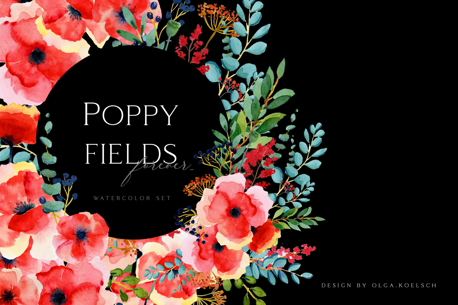 Watercolor Poppy Fields